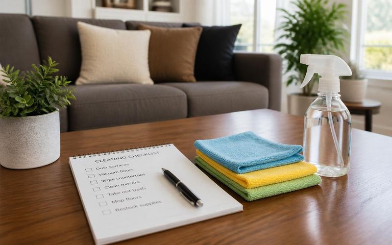 Illustration for blog post: The Ultimate Weekly House Cleaning Checklist for Busy Families
